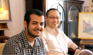 .    Faisal Al-Bahairi (Kuwait) and Lin Xiumin (Singapore) during the course opening ceremony.    Music and Literature Club, 20. Aug 2012.